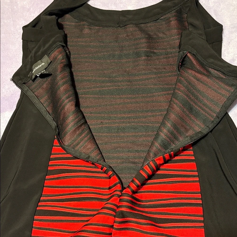 R&M Richards Size 10 Black Red Stripe 2pc Jacket Dress Set Wedding Guest Mother